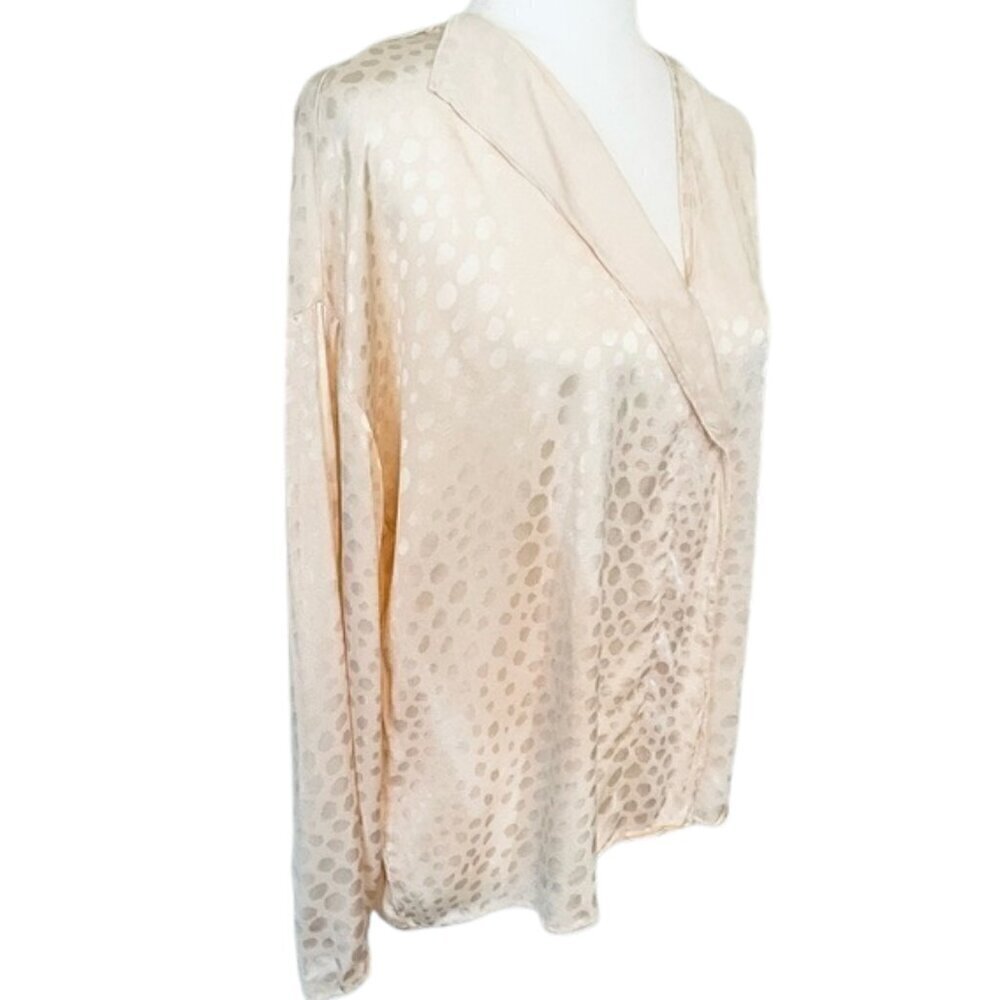 NWOT Alfani Emerald Safari Long Sleeve Blouse Beige Shiny Animal Print Size 1X
